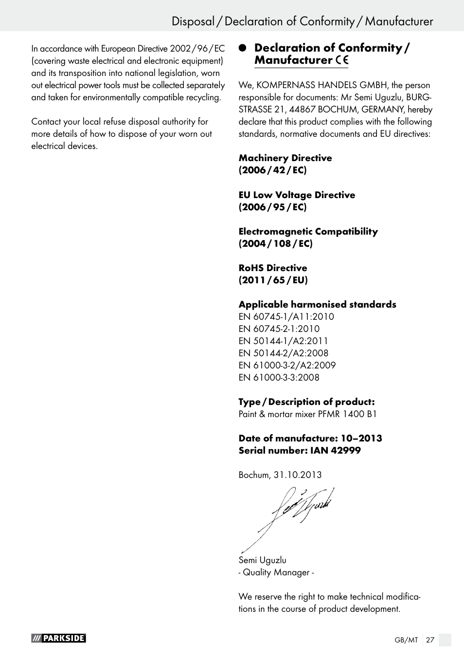 Parkside PFMR 1400 B1 User Manual | Page 27 / 36