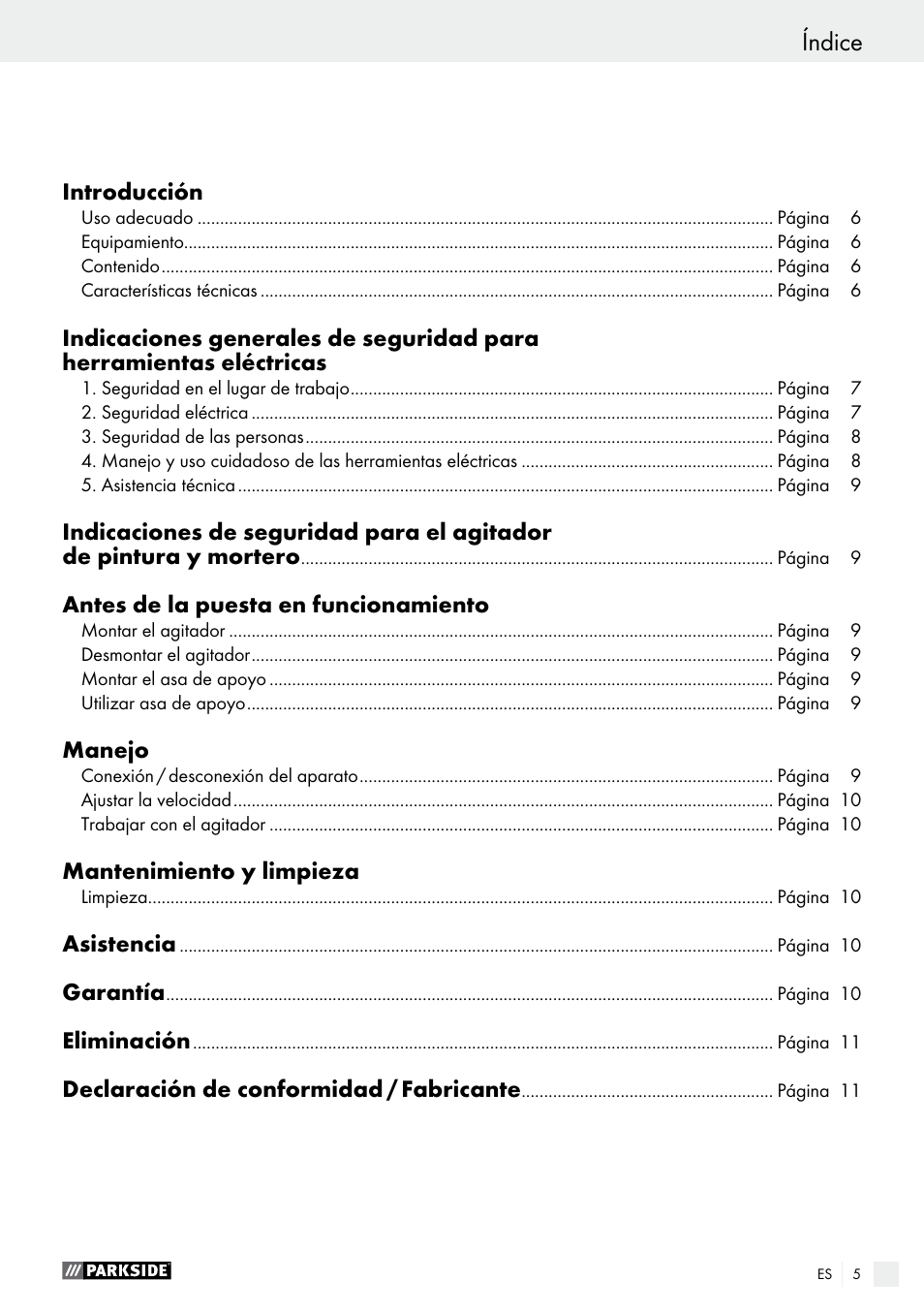 Índice | Parkside PFMR 1400 B1 User Manual | Page 5 / 36