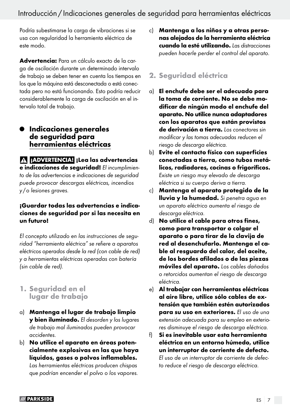 Seguridad en el lugar de trabajo, Seguridad eléctrica | Parkside PFMR 1400 B1 User Manual | Page 7 / 36