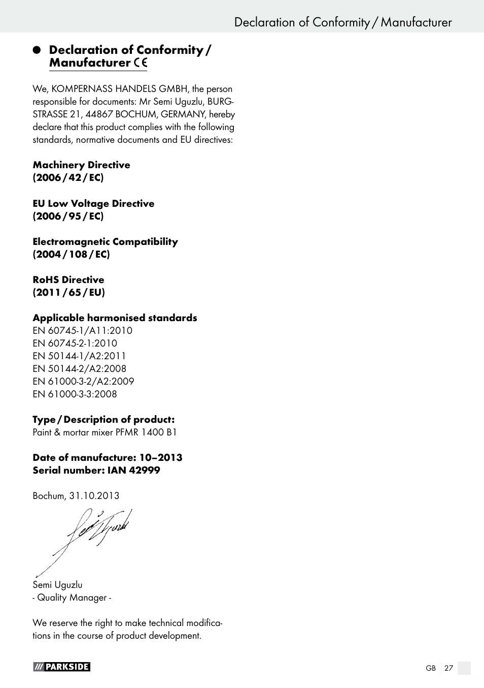 Parkside PFMR 1400 B1 User Manual | Page 27 / 28