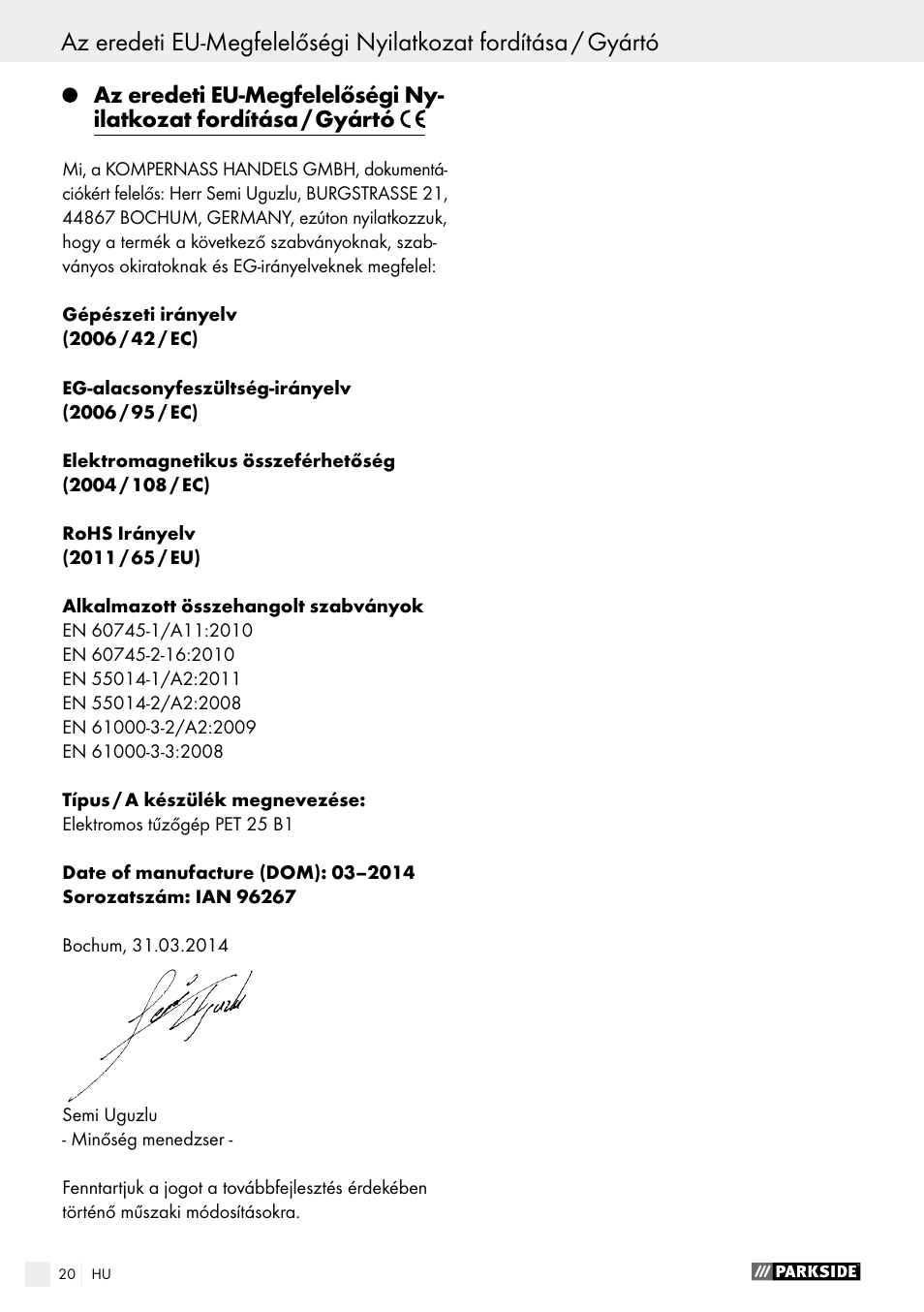 Parkside PET 25 B1 User Manual | Page 20 / 55