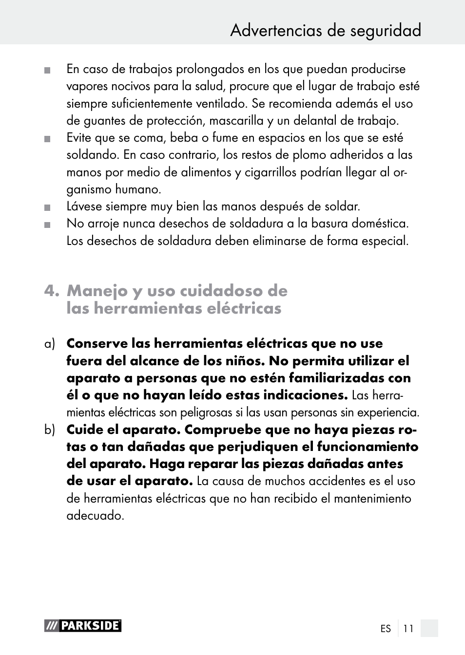 Advertencias de seguridad | Parkside PLBS 30 A1 User Manual | Page 11 / 75