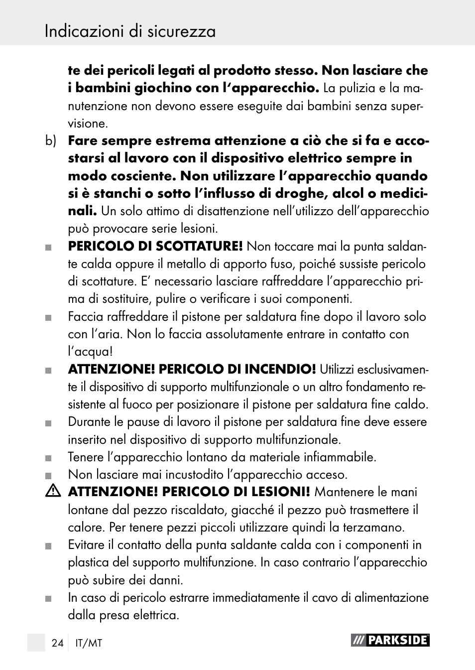 Indicazioni di sicurezza | Parkside PLBS 30 A1 User Manual | Page 24 / 75