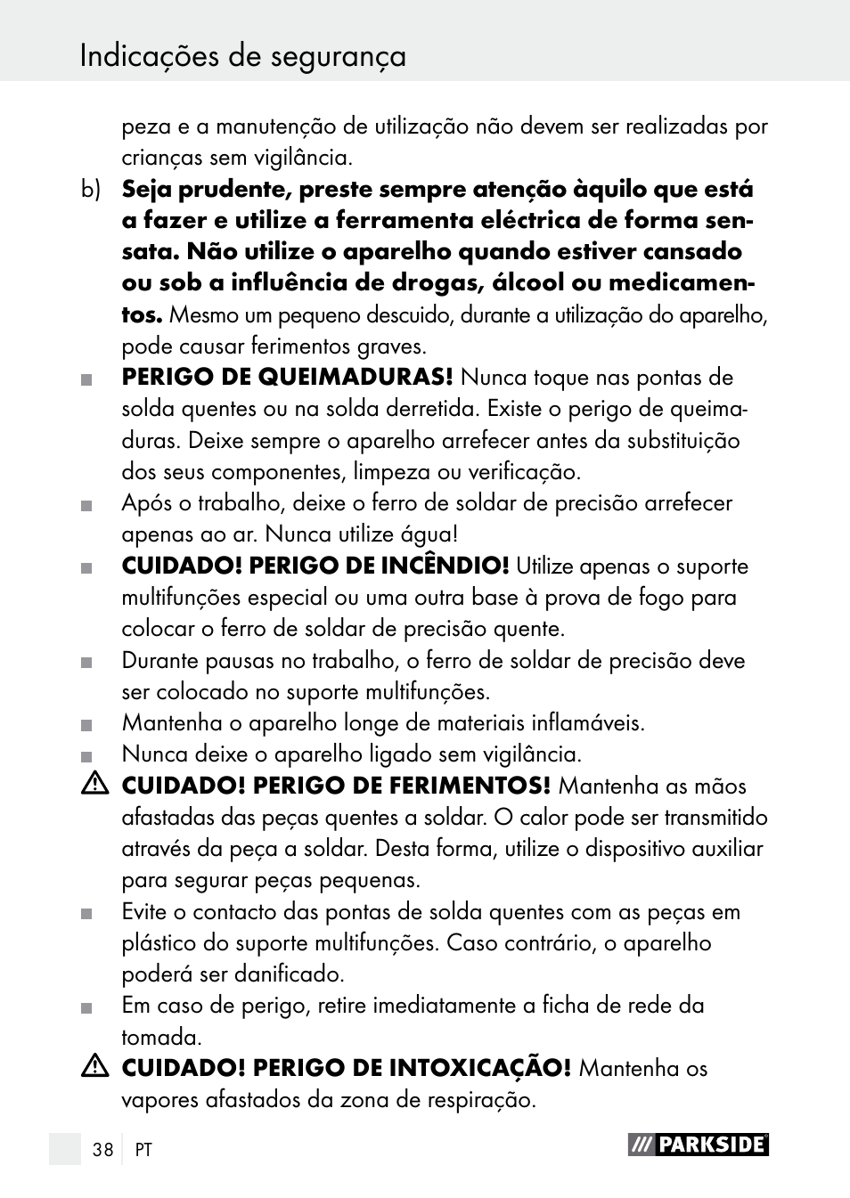 Indicações de segurança | Parkside PLBS 30 A1 User Manual | Page 38 / 75