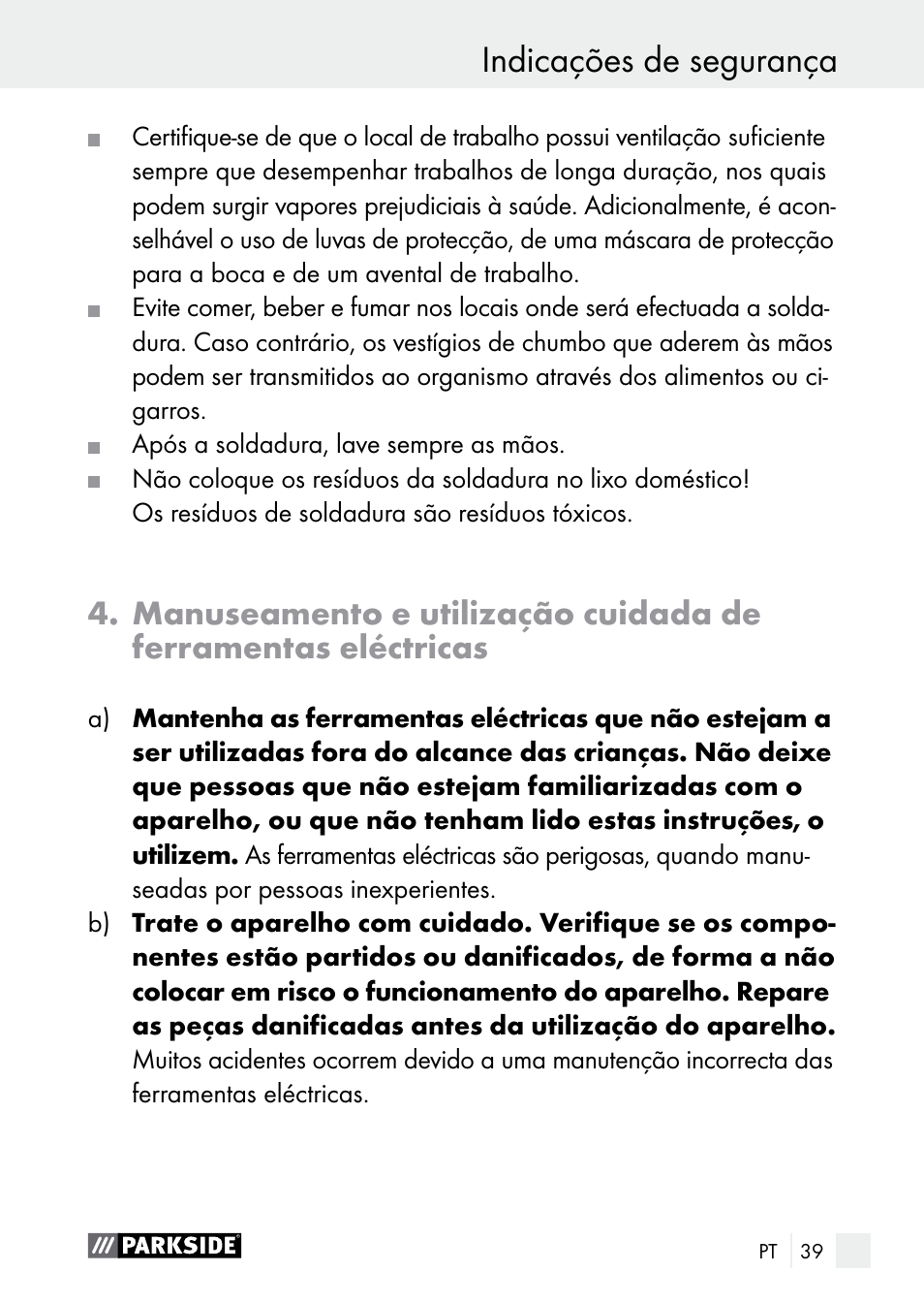 Indicações de segurança | Parkside PLBS 30 A1 User Manual | Page 39 / 75