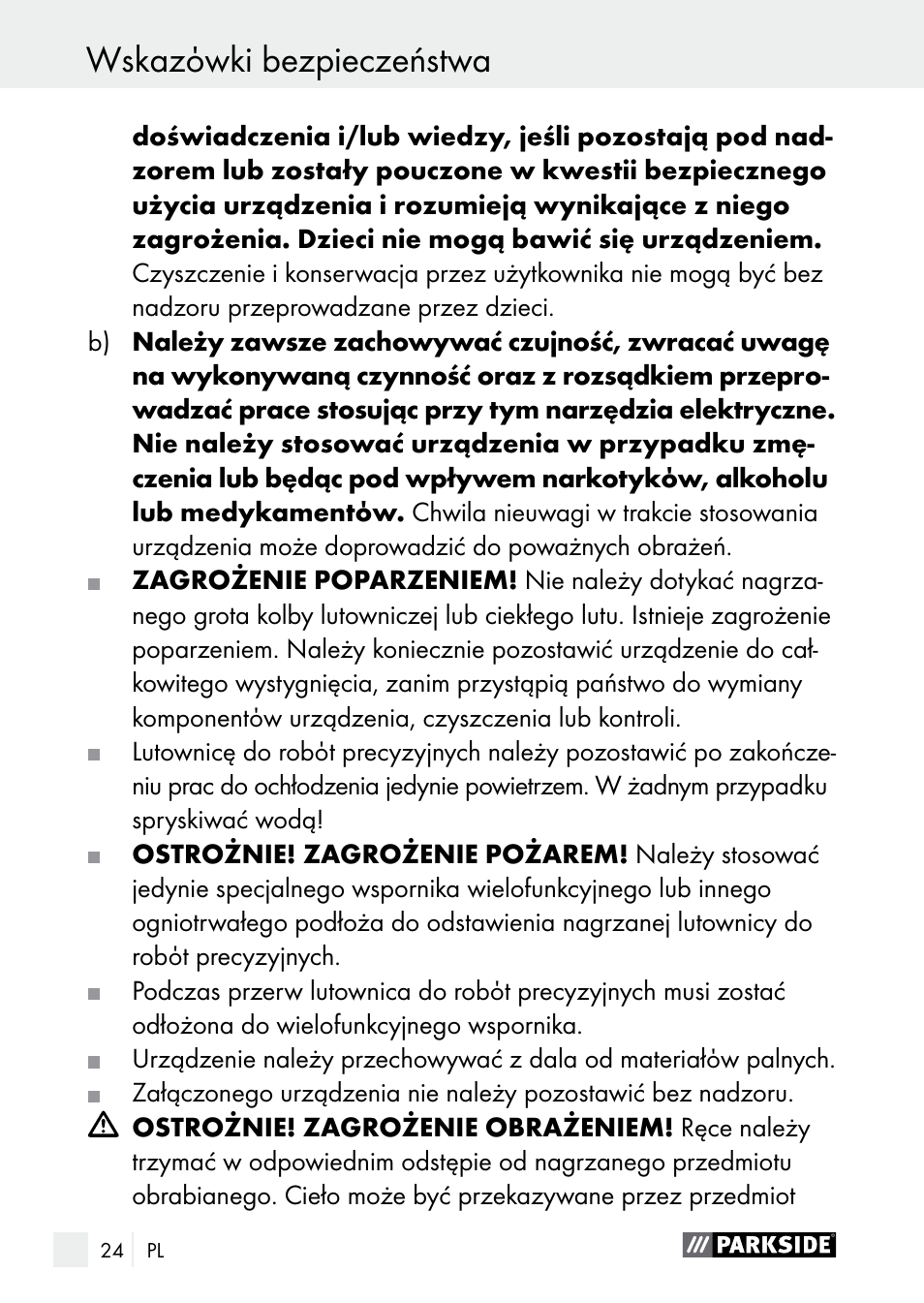 Wskazόwki bezpieczeństwa | Parkside PLBS 30 A1 User Manual | Page 24 / 105
