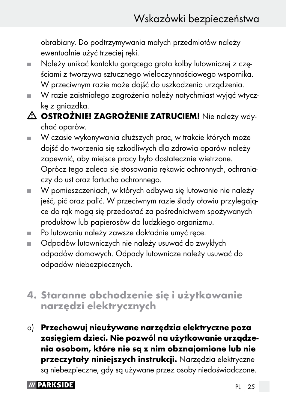 Wskazόwki bezpieczeństwa | Parkside PLBS 30 A1 User Manual | Page 25 / 105