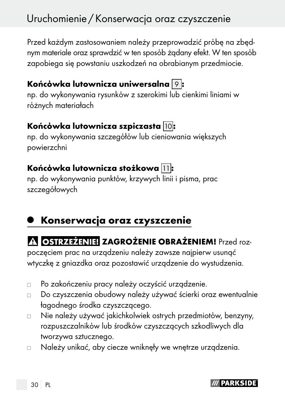 Konserwacja oraz czyszczenie | Parkside PLBS 30 A1 User Manual | Page 30 / 105