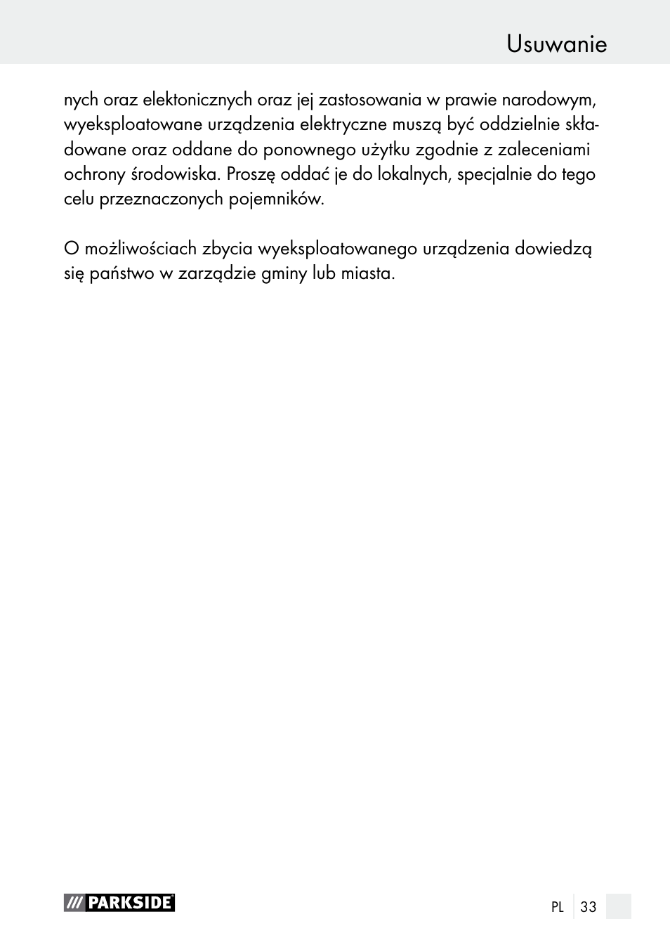 Usuwanie gwarancja / usuwanie | Parkside PLBS 30 A1 User Manual | Page 33 / 105