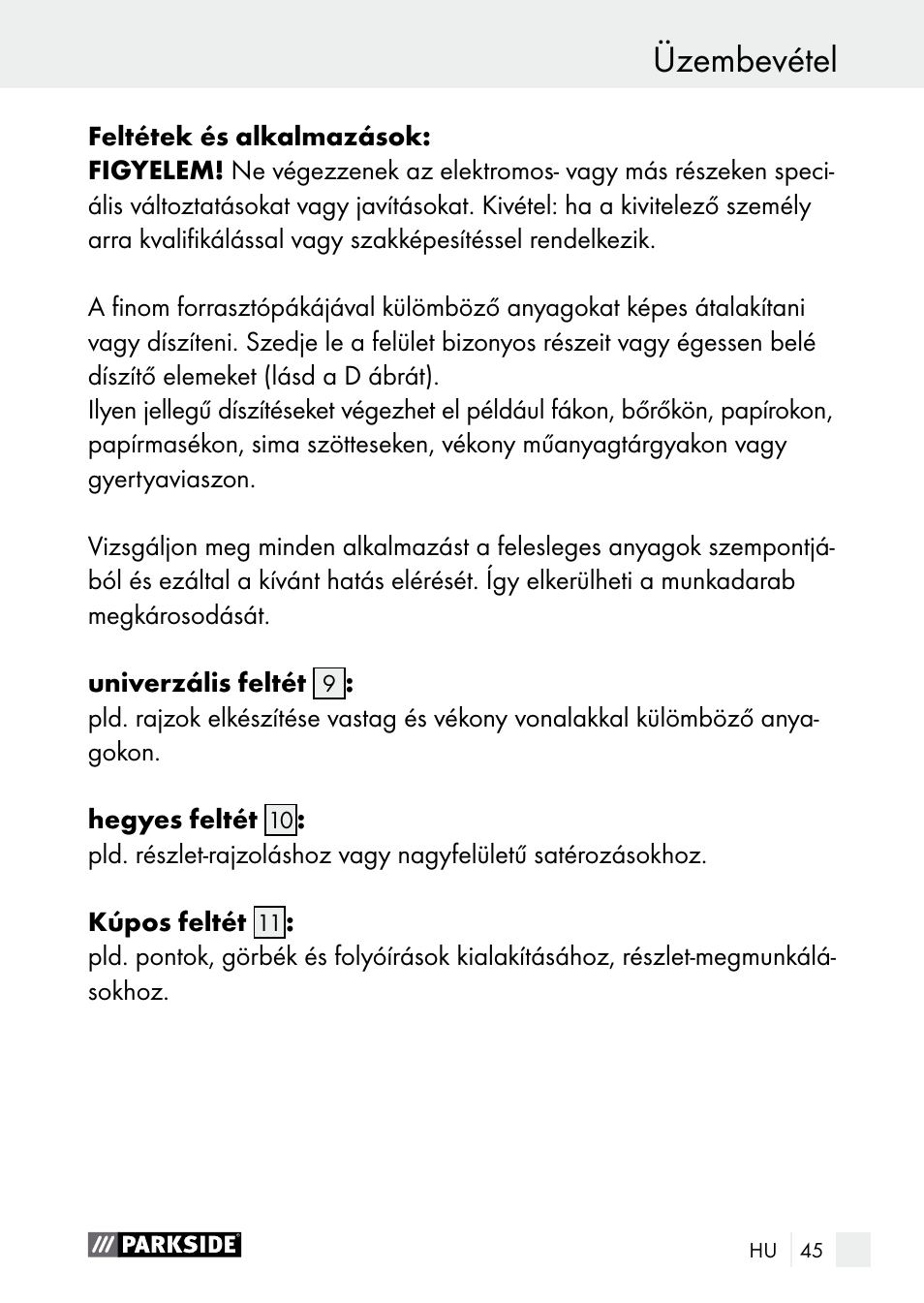 Üzembevétel | Parkside PLBS 30 A1 User Manual | Page 45 / 105