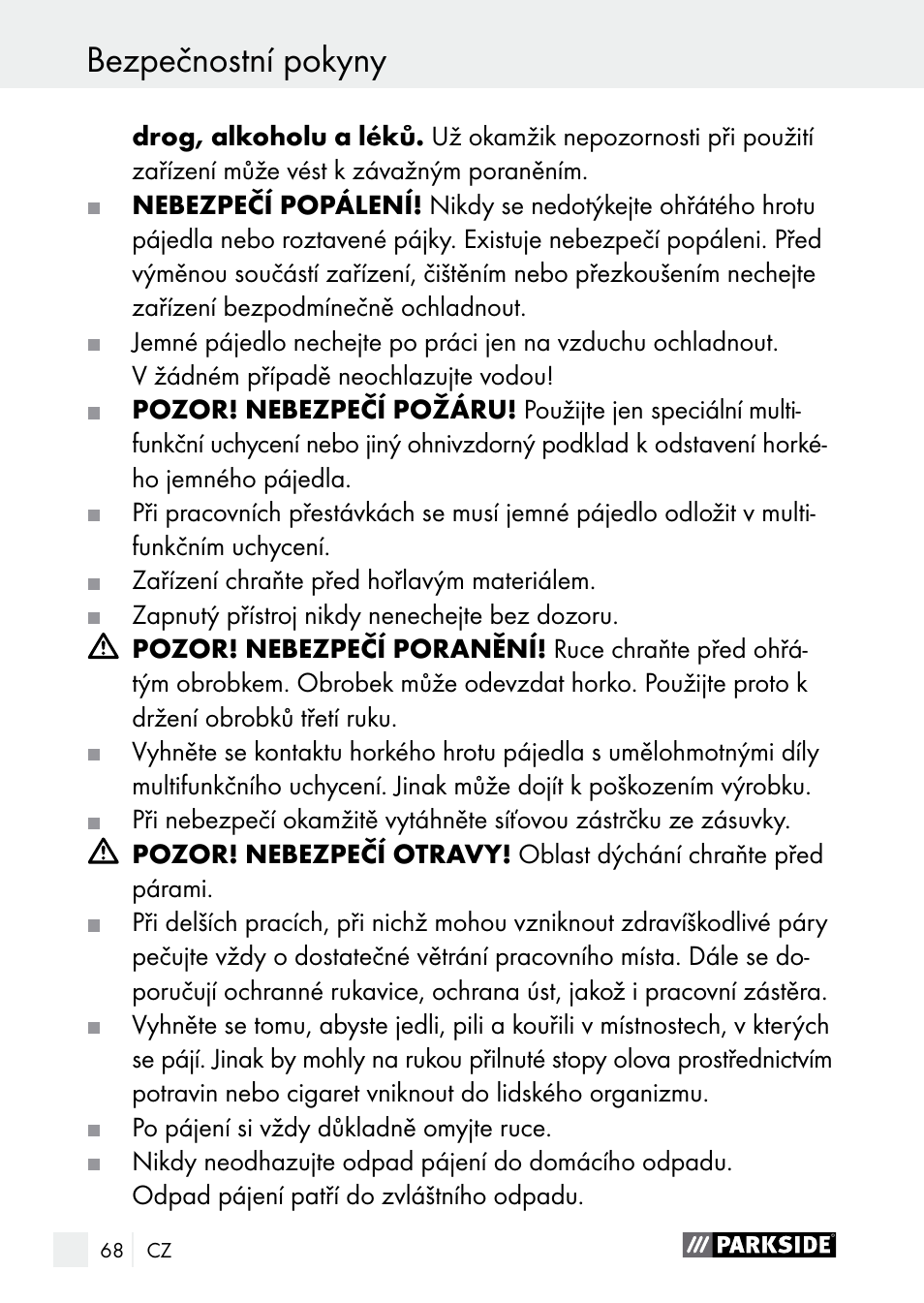 Bezpečnostní pokyny, Bezpečnostní pokyny / před uvedením do provozu | Parkside PLBS 30 A1 User Manual | Page 68 / 105