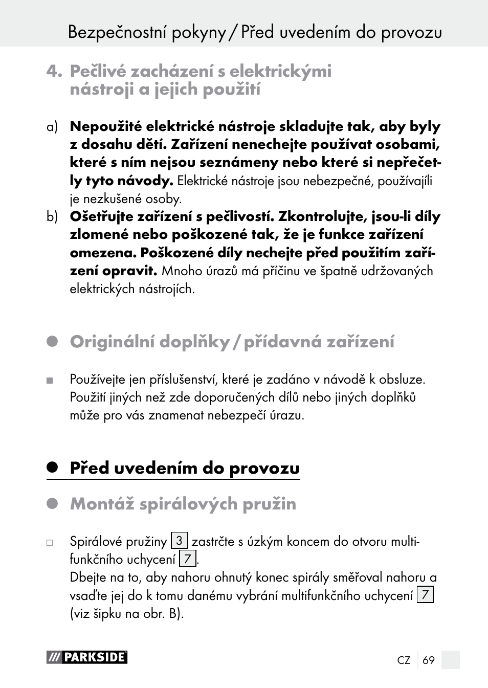 Originální doplňky / přídavná zařízení, Před uvedením do provozu, Montáž spirálových pružin | Parkside PLBS 30 A1 User Manual | Page 69 / 105