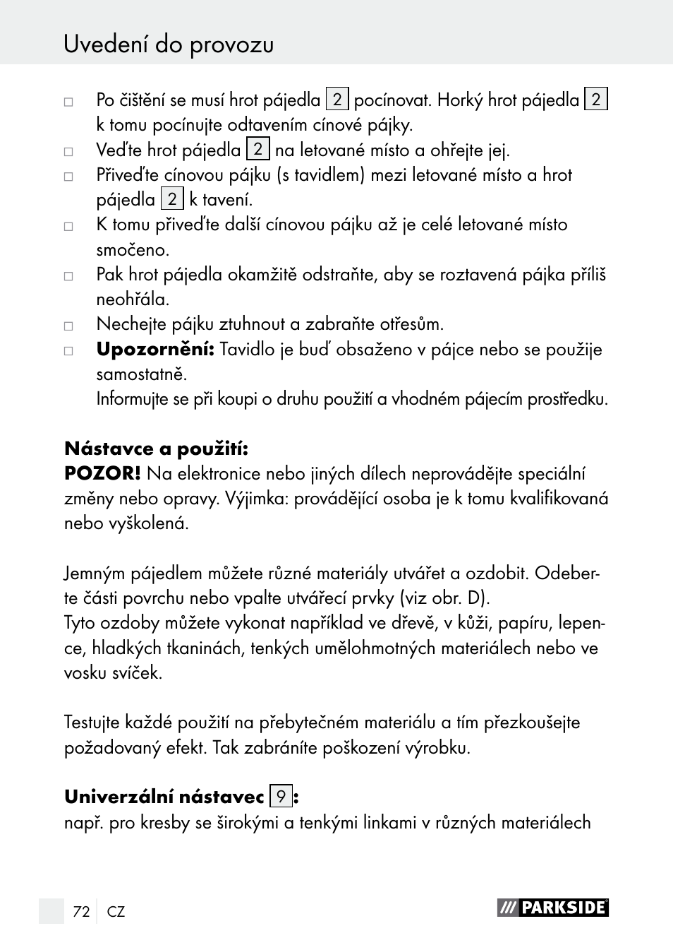 Uvedení do provozu, Uvedení do provozu / údržba a čistění / servis | Parkside PLBS 30 A1 User Manual | Page 72 / 105