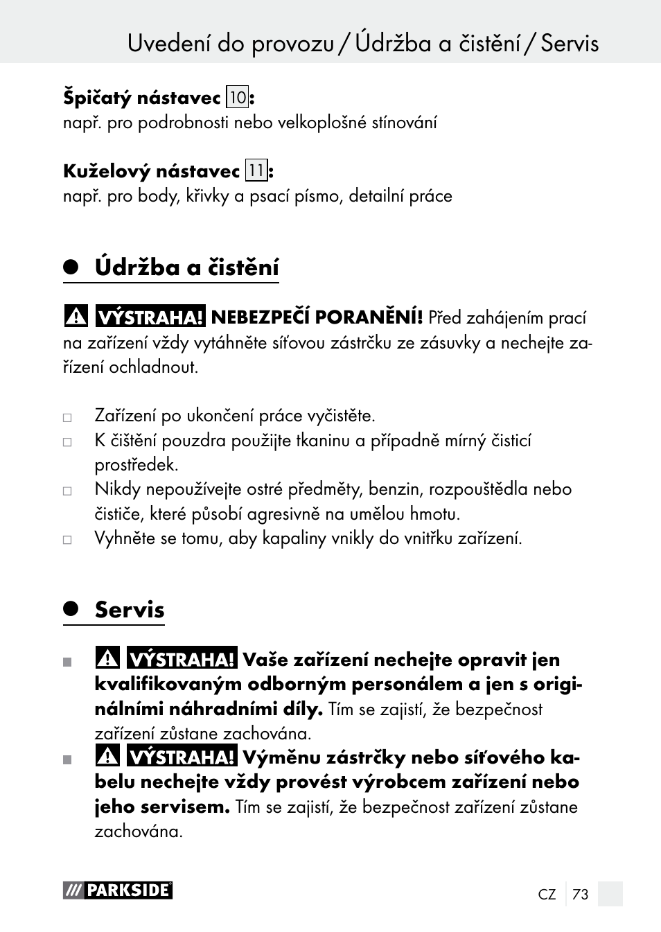 Údržba a čistění, Servis | Parkside PLBS 30 A1 User Manual | Page 73 / 105