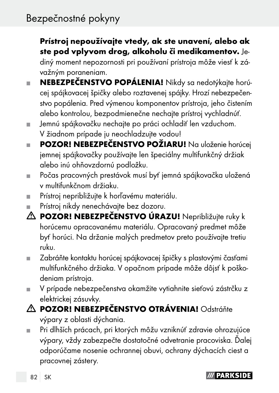 Bezpečnostné pokyny | Parkside PLBS 30 A1 User Manual | Page 82 / 105