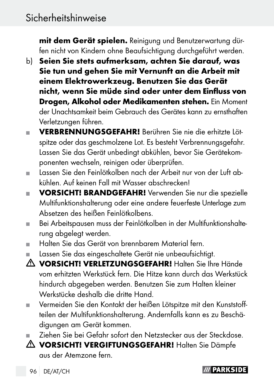 Sicherheitshinweise | Parkside PLBS 30 A1 User Manual | Page 96 / 105