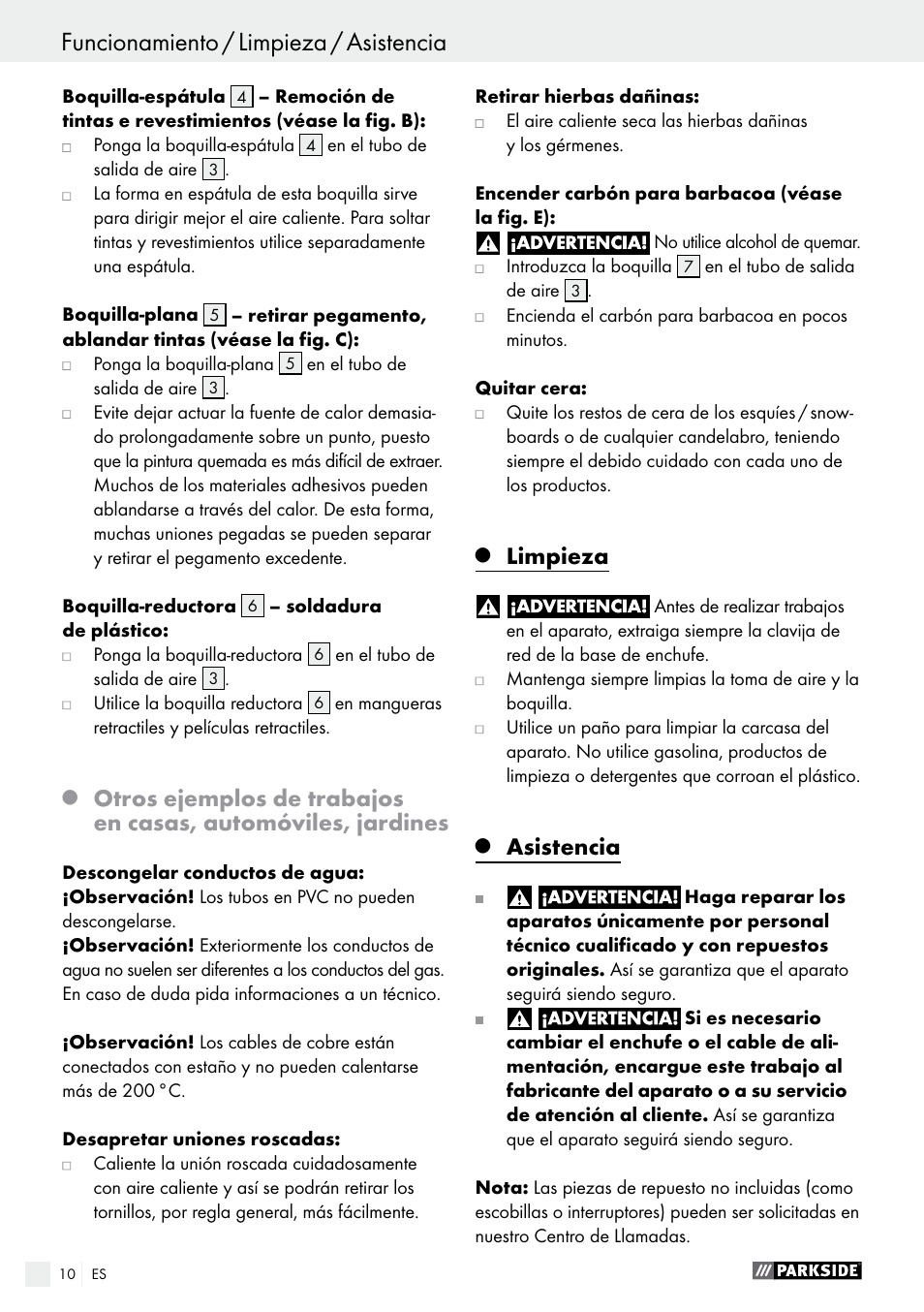 Limpieza, Asistencia | Parkside PHLG 2000 B1 User Manual | Page 10 / 44
