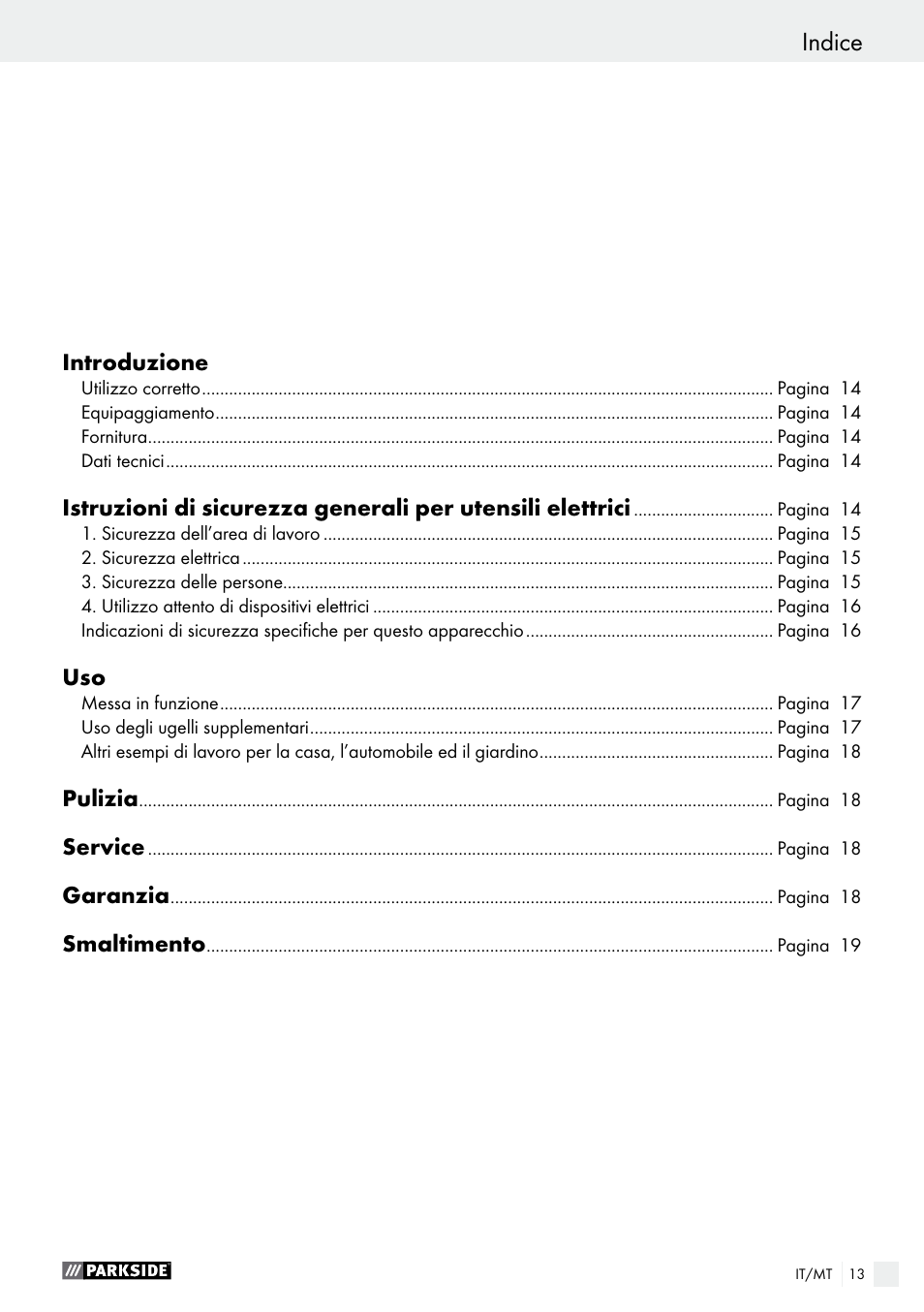 Indice | Parkside PHLG 2000 B1 User Manual | Page 13 / 44