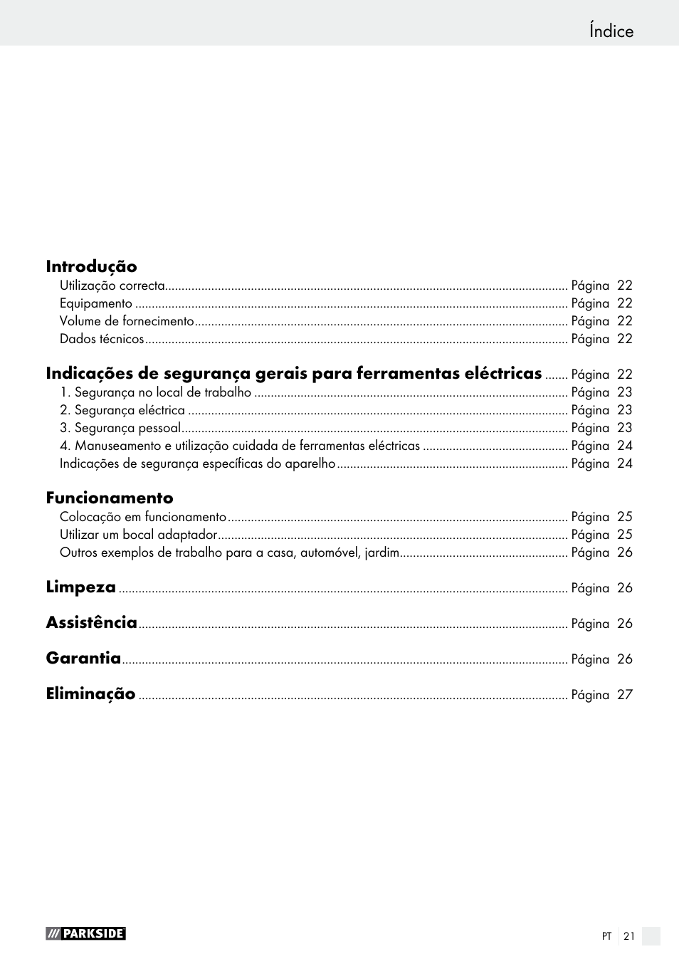 Índice | Parkside PHLG 2000 B1 User Manual | Page 21 / 44