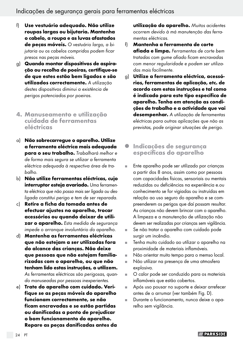 Indicações de segurança específicas do aparelho | Parkside PHLG 2000 B1 User Manual | Page 24 / 44