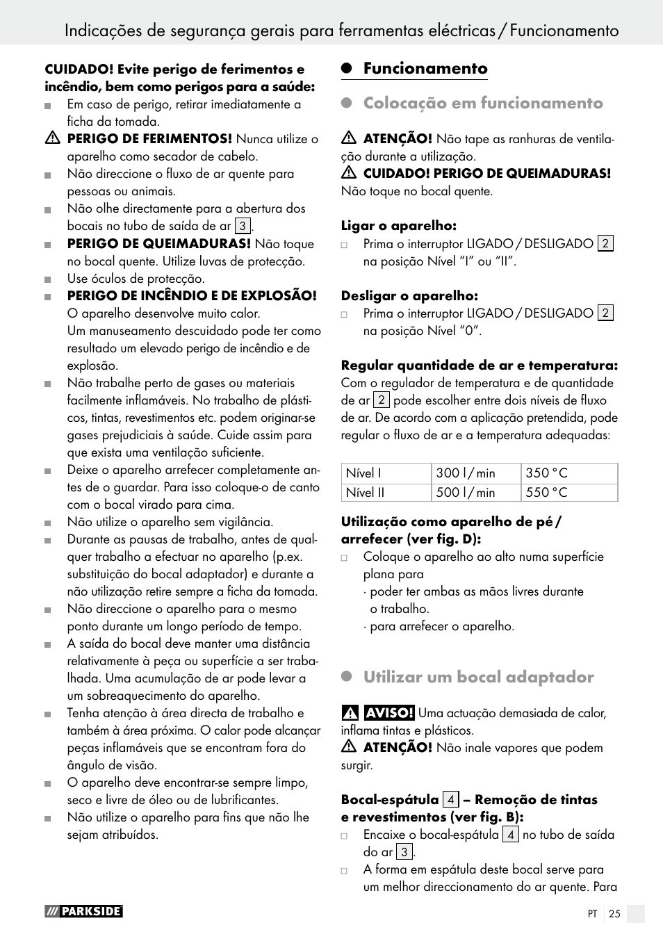 Funcionamento, Colocação em funcionamento, Utilizar um bocal adaptador | Parkside PHLG 2000 B1 User Manual | Page 25 / 44