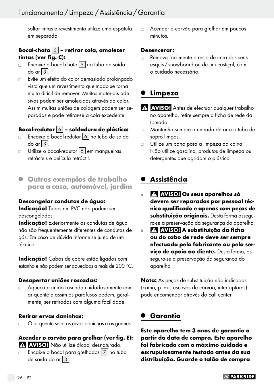 Limpeza, Assistência, Garantia | Parkside PHLG 2000 B1 User Manual | Page 26 / 44