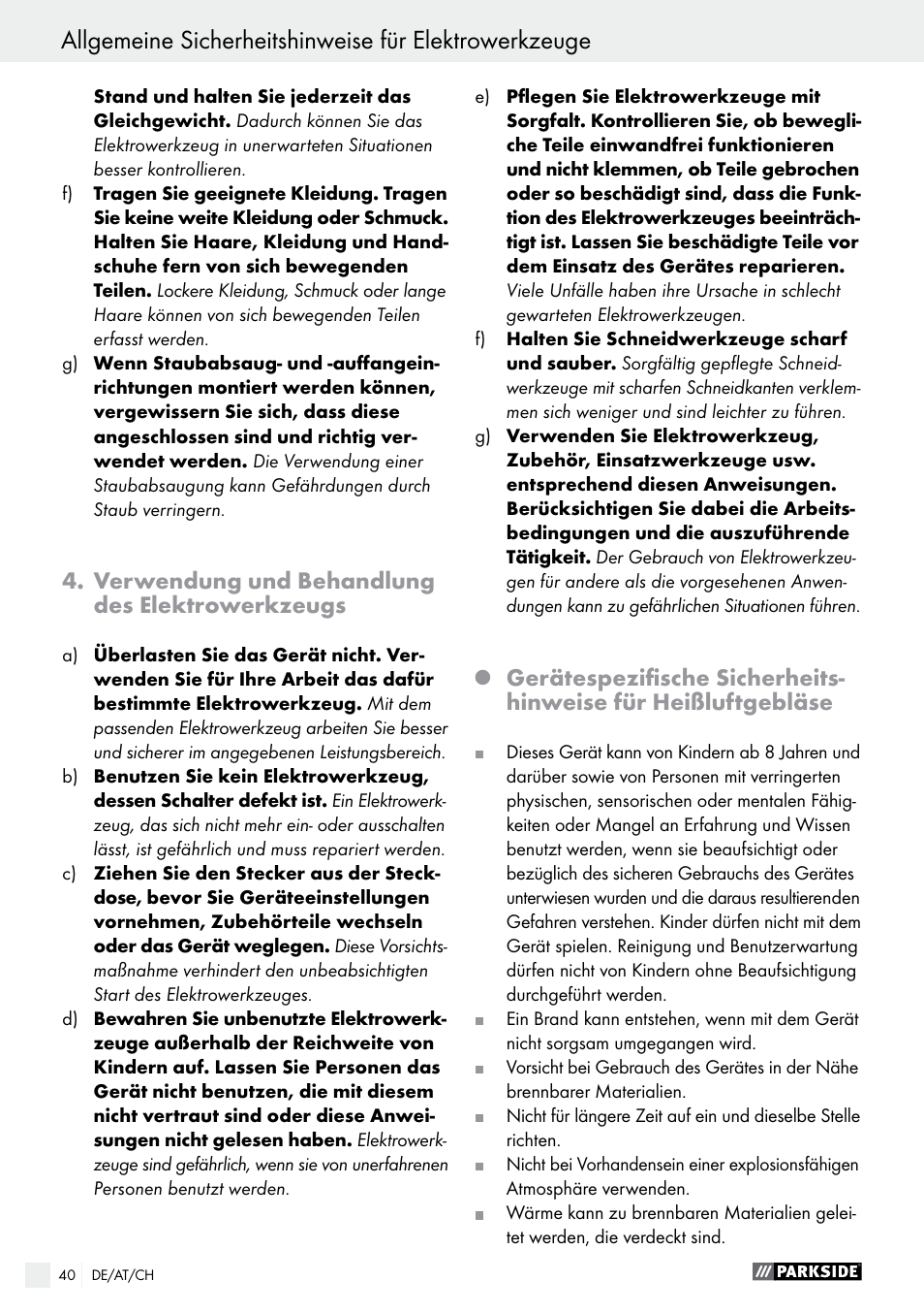 Parkside PHLG 2000 B1 User Manual | Page 40 / 44