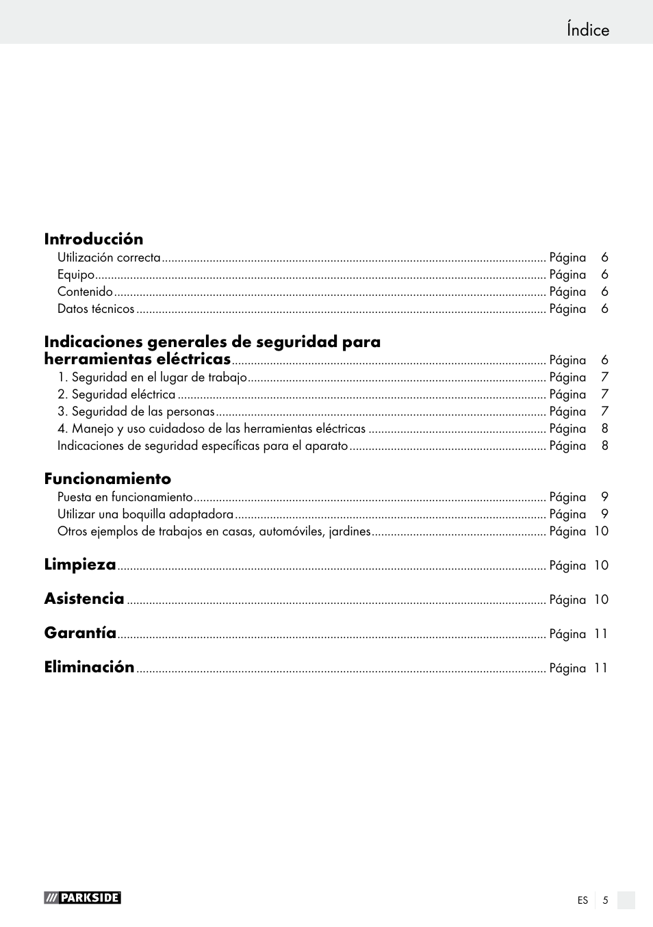 Índice | Parkside PHLG 2000 B1 User Manual | Page 5 / 44