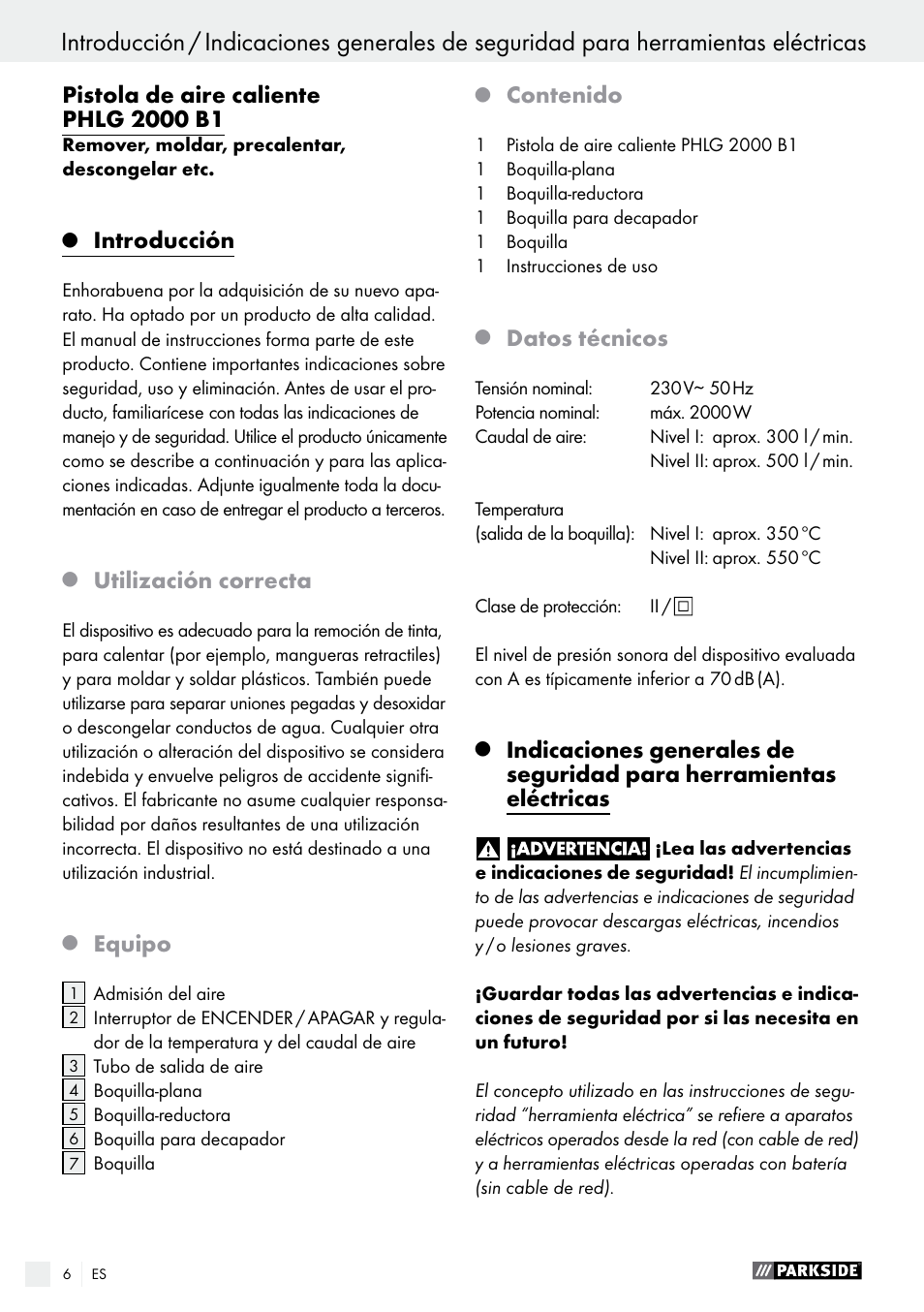 Parkside PHLG 2000 B1 User Manual | Page 6 / 44