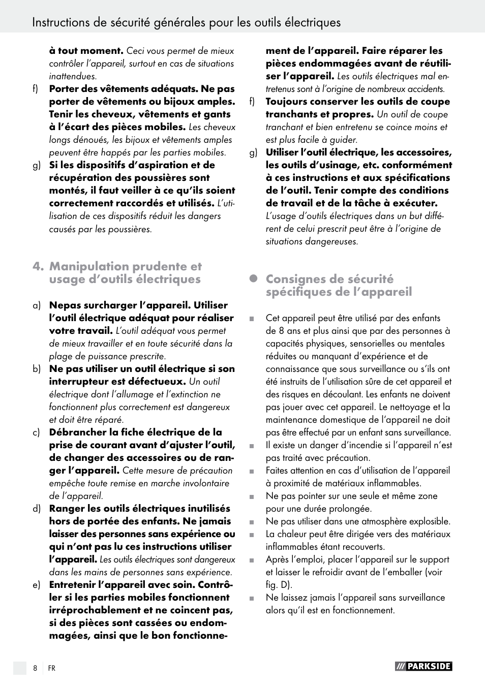 Consignes de sécurité spécifiques de l’appareil | Parkside PHLG 2000 B1 User Manual | Page 8 / 28