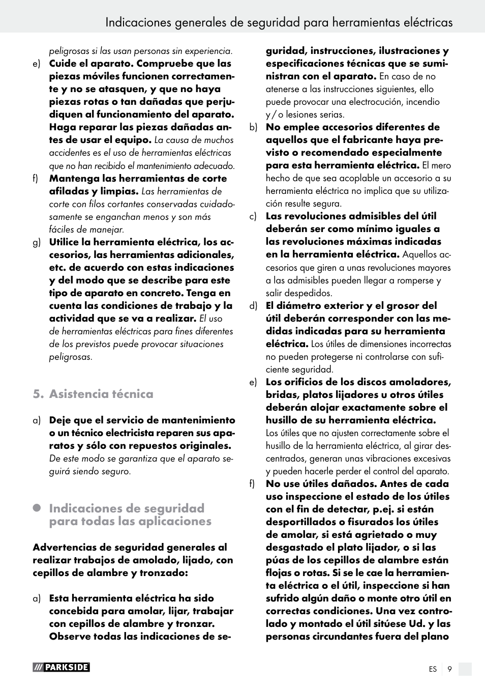 Asistencia técnica | Parkside PFBS 160 A1 User Manual | Page 9 / 58