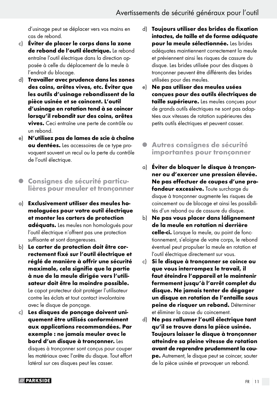 Avertissements de sécurité généraux pour l’outil | Parkside PFBS 160 A1 User Manual | Page 11 / 45
