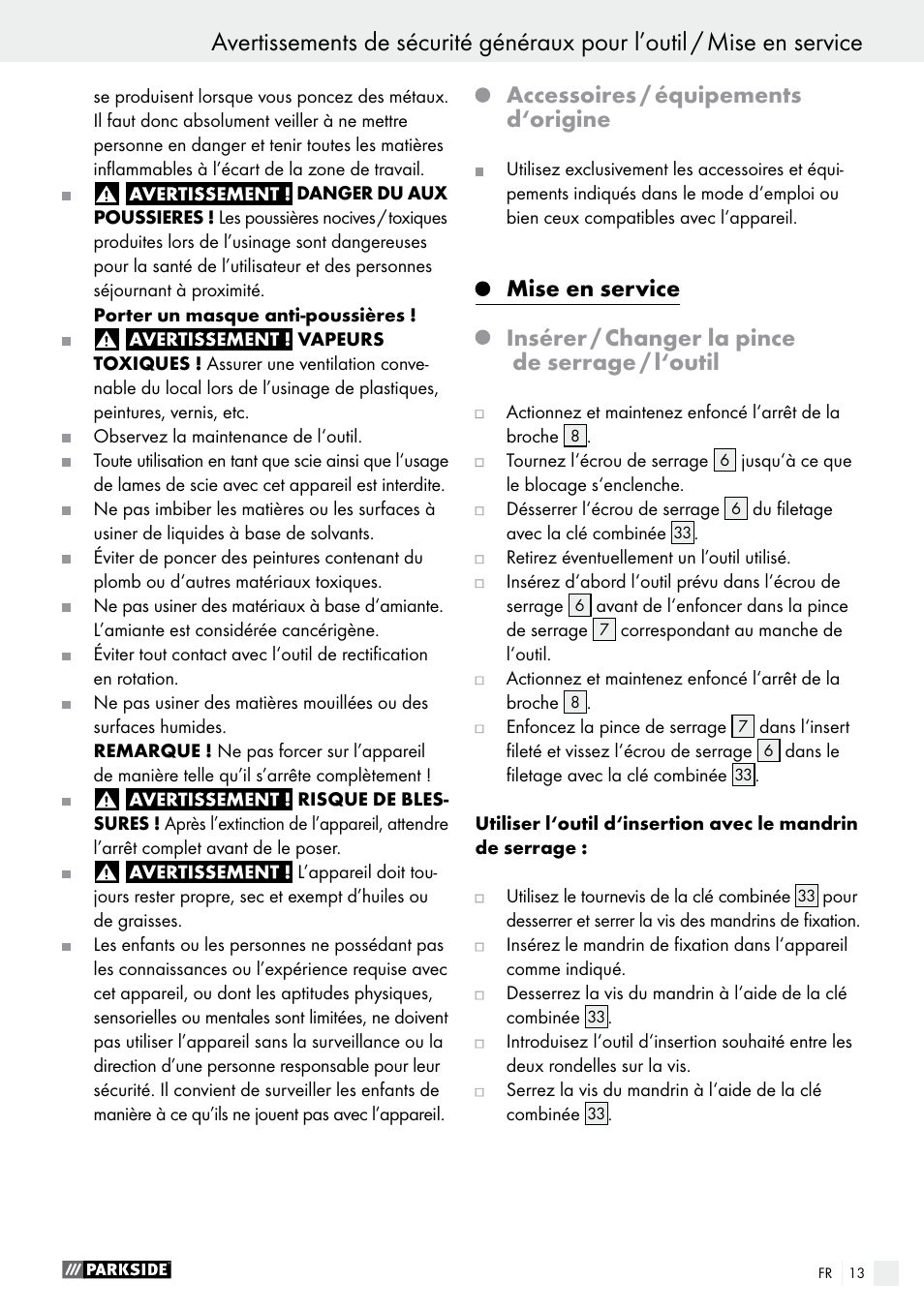 Accessoires / équipements d‘origine | Parkside PFBS 160 A1 User Manual | Page 13 / 45