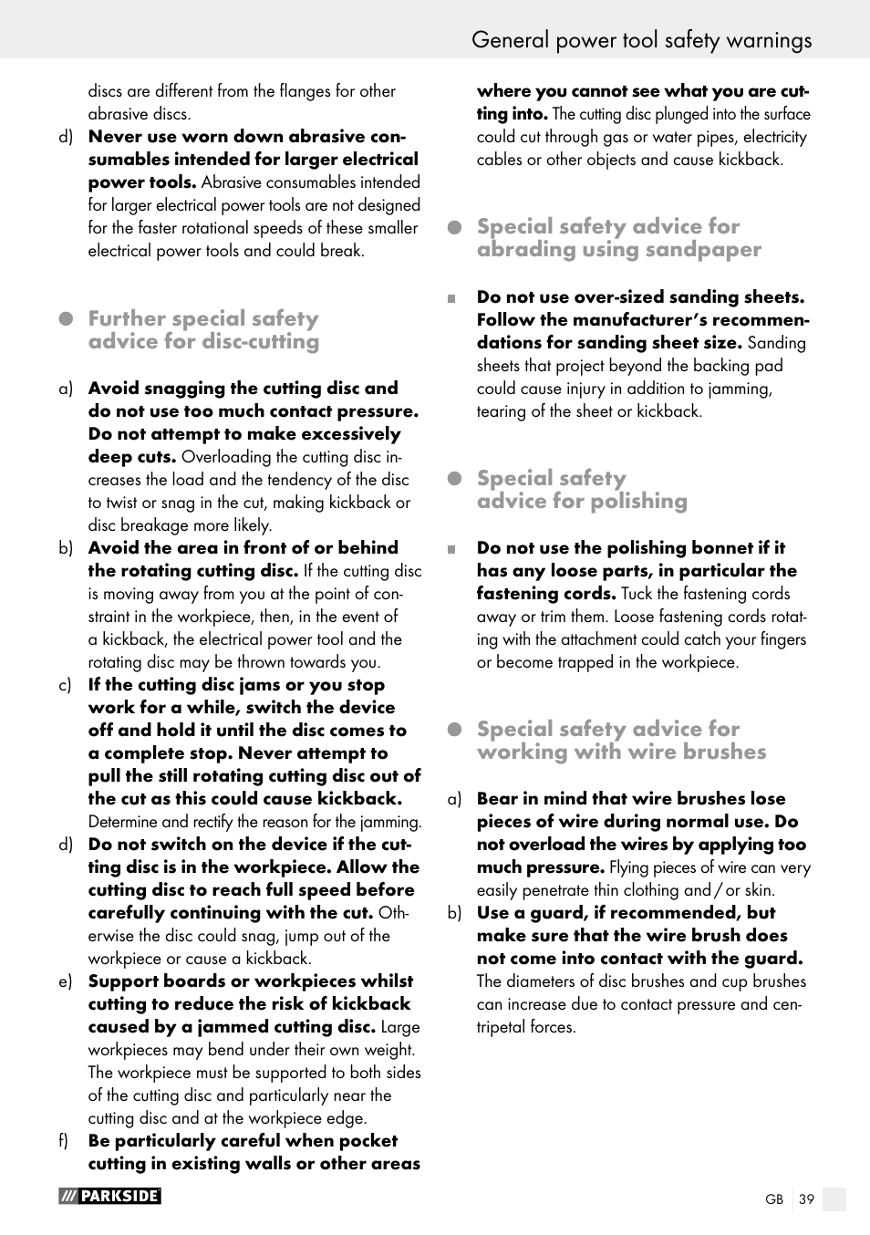 General power tool safety warnings | Parkside PFBS 160 A1 User Manual | Page 39 / 45