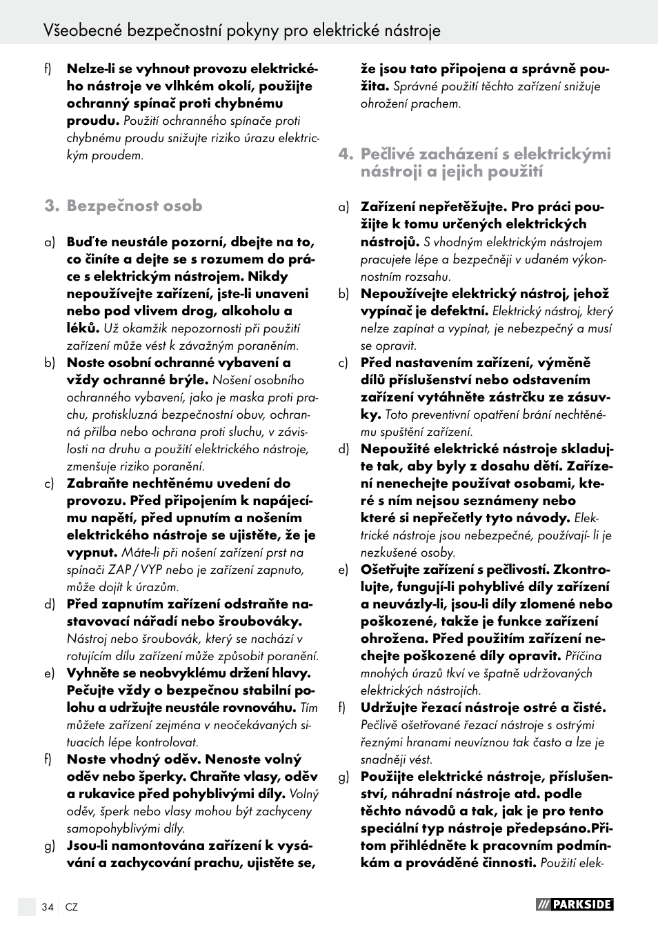 Bezpečnost osob | Parkside PFBS 160 A1 User Manual | Page 34 / 68