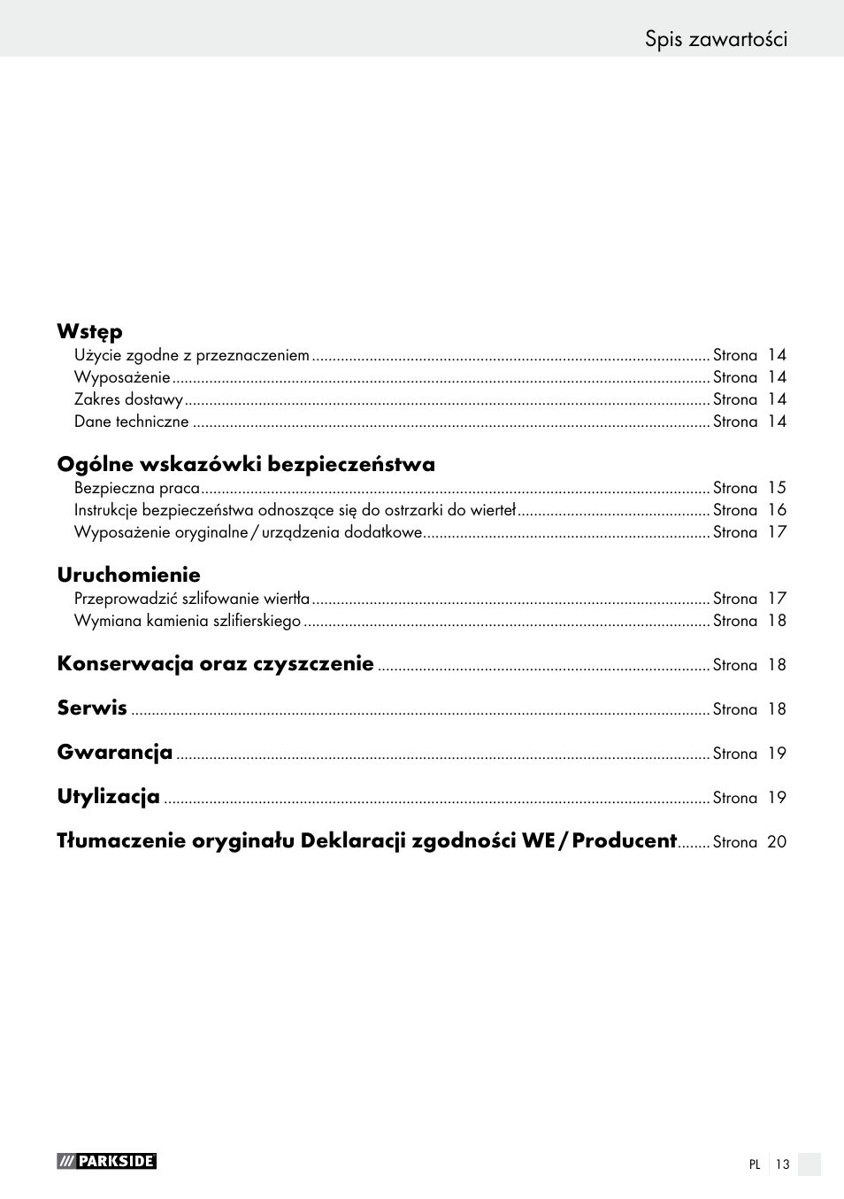 Spis zawartości | Parkside PBSG 95 B1 User Manual | Page 13 / 63