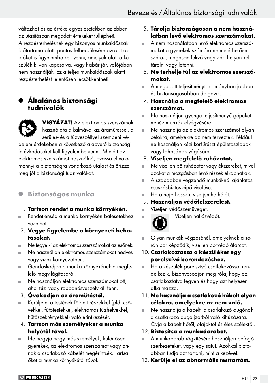 Általános biztonsági tudnivalók, Biztonságos munka | Parkside PBSG 95 B1 User Manual | Page 23 / 63