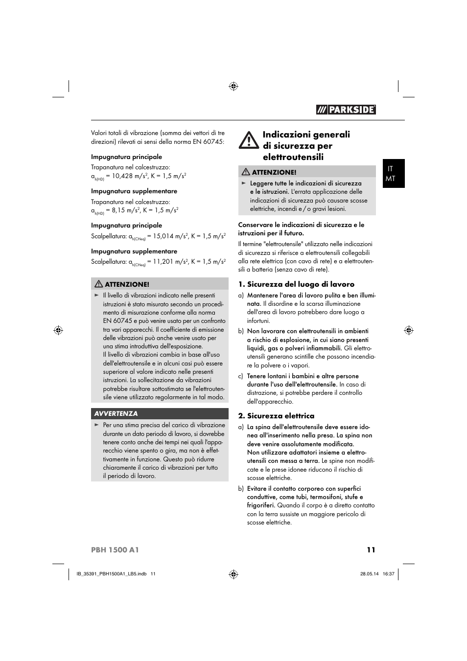 Parkside PBH 1500 A1 User Manual | Page 14 / 36
