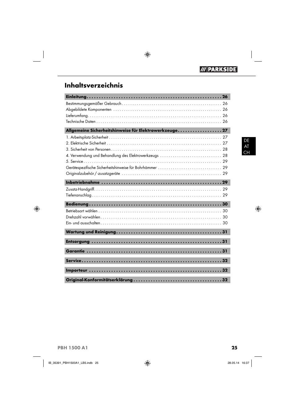 Parkside PBH 1500 A1 User Manual | Page 28 / 36