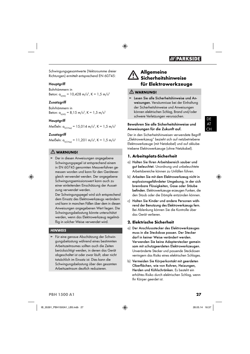 Parkside PBH 1500 A1 User Manual | Page 30 / 36