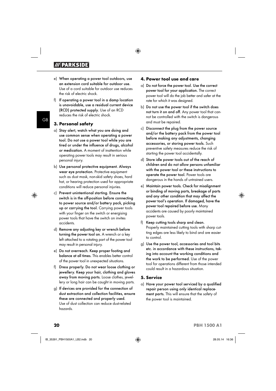 Parkside PBH 1500 A1 User Manual | Page 23 / 28