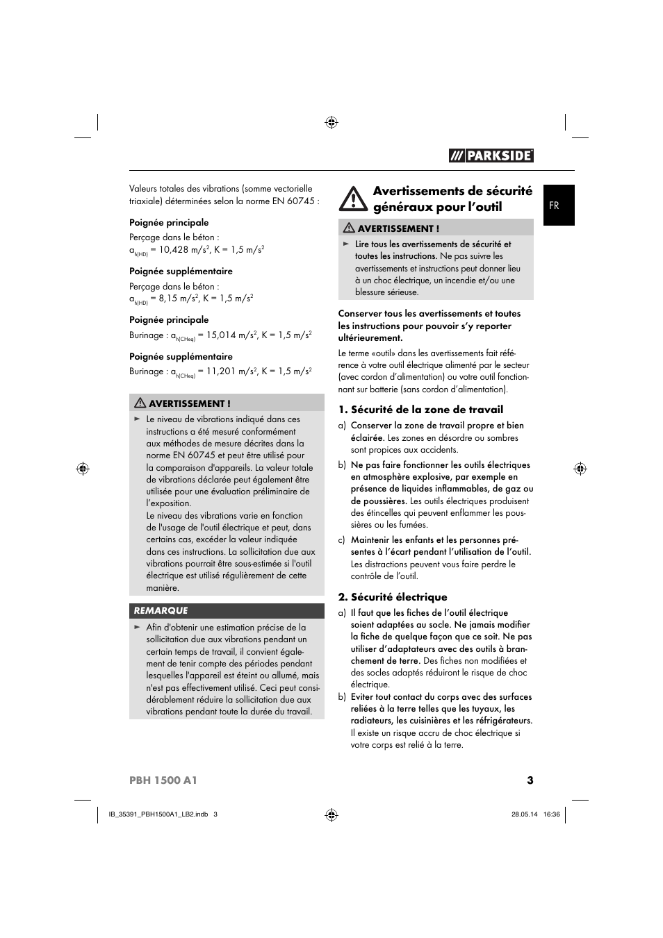 Avertissements de sécurité généraux pour l’outil | Parkside PBH 1500 A1 User Manual | Page 6 / 28