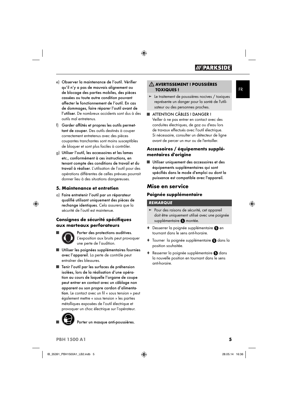 Mise en service | Parkside PBH 1500 A1 User Manual | Page 8 / 28
