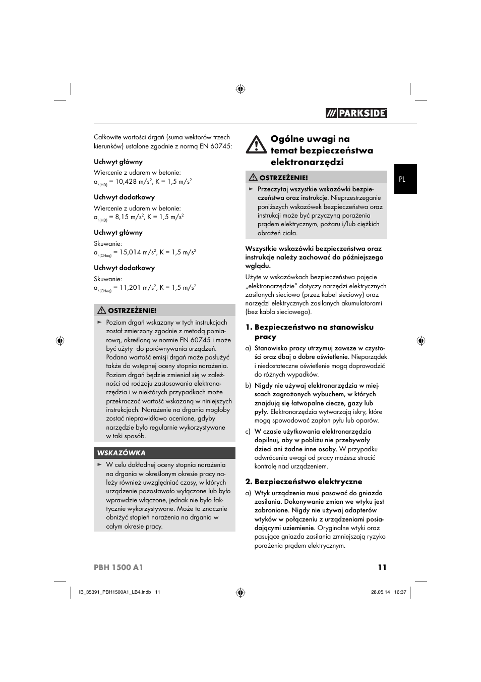 Parkside PBH 1500 A1 User Manual | Page 14 / 60