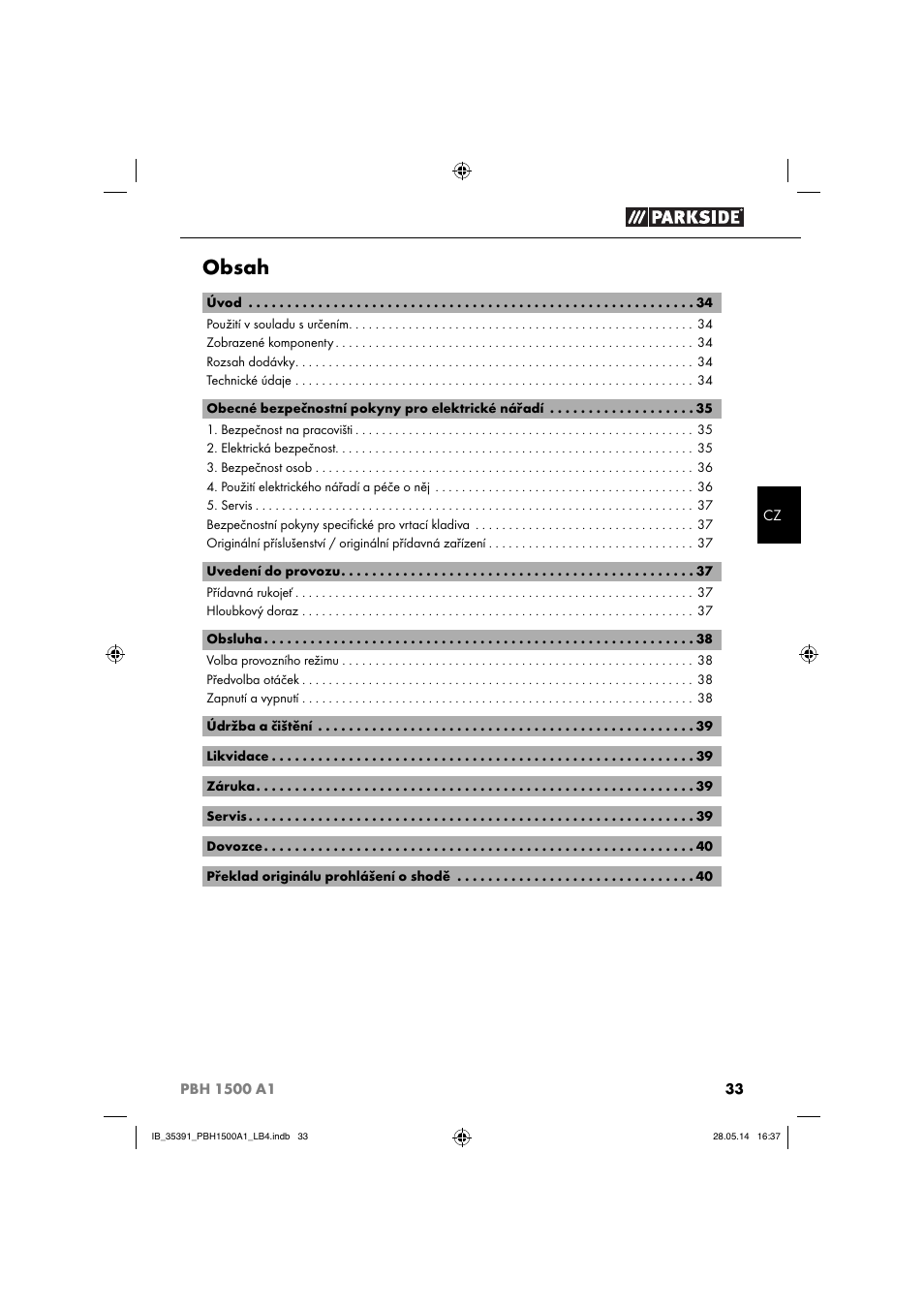 Parkside PBH 1500 A1 User Manual | Page 36 / 60