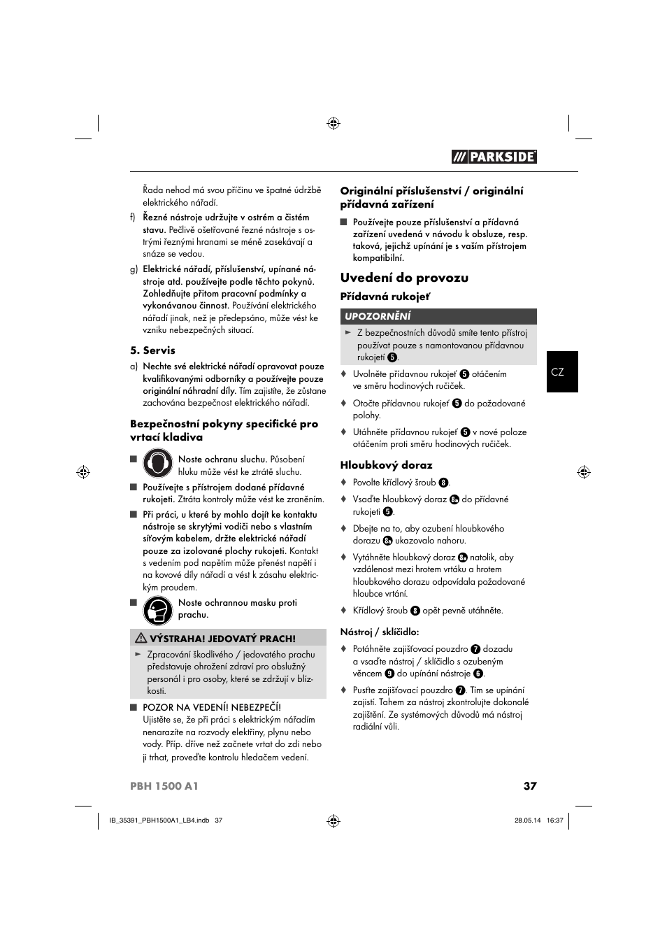 Uvedení do provozu | Parkside PBH 1500 A1 User Manual | Page 40 / 60