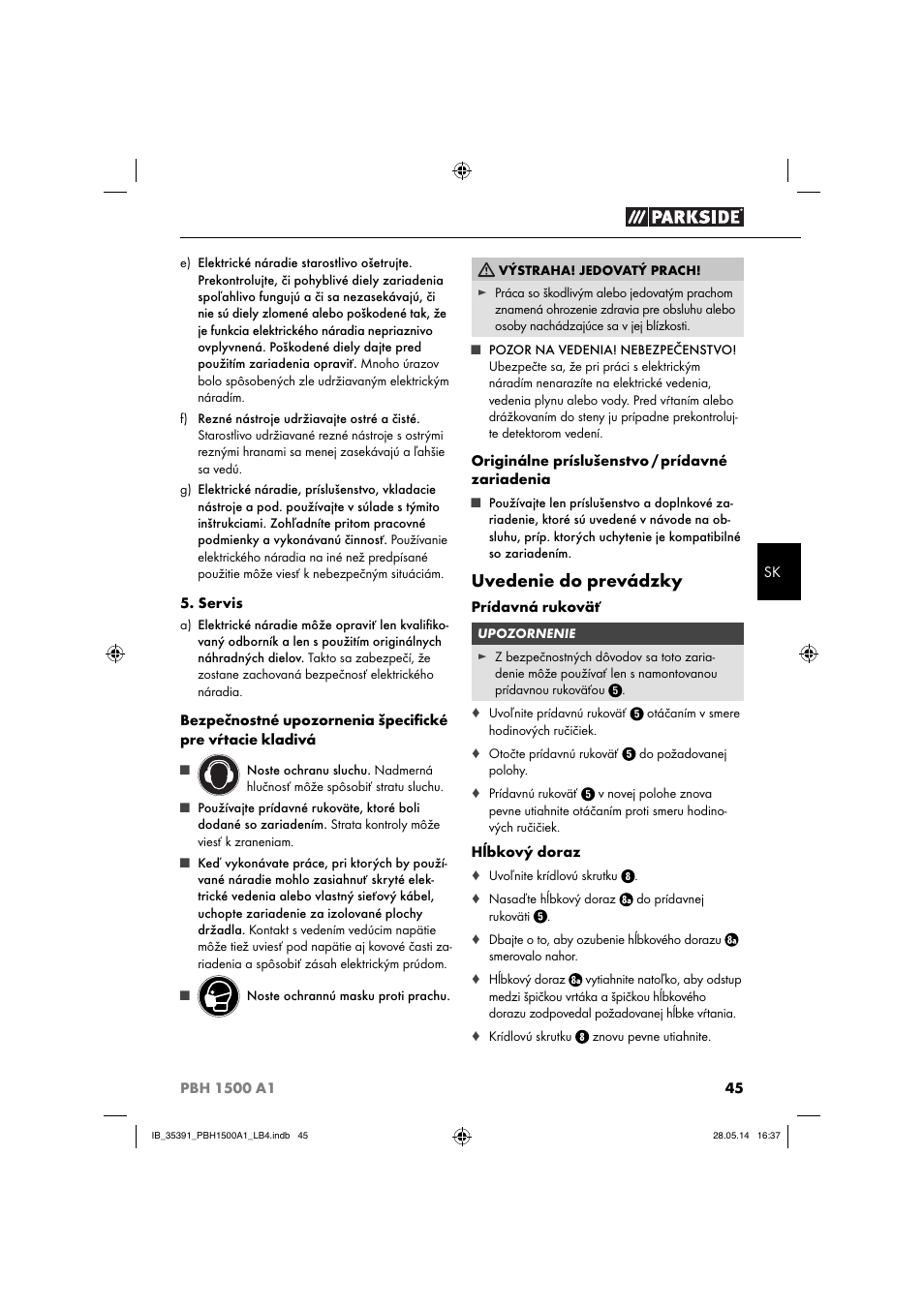 Uvedenie do prevádzky | Parkside PBH 1500 A1 User Manual | Page 48 / 60