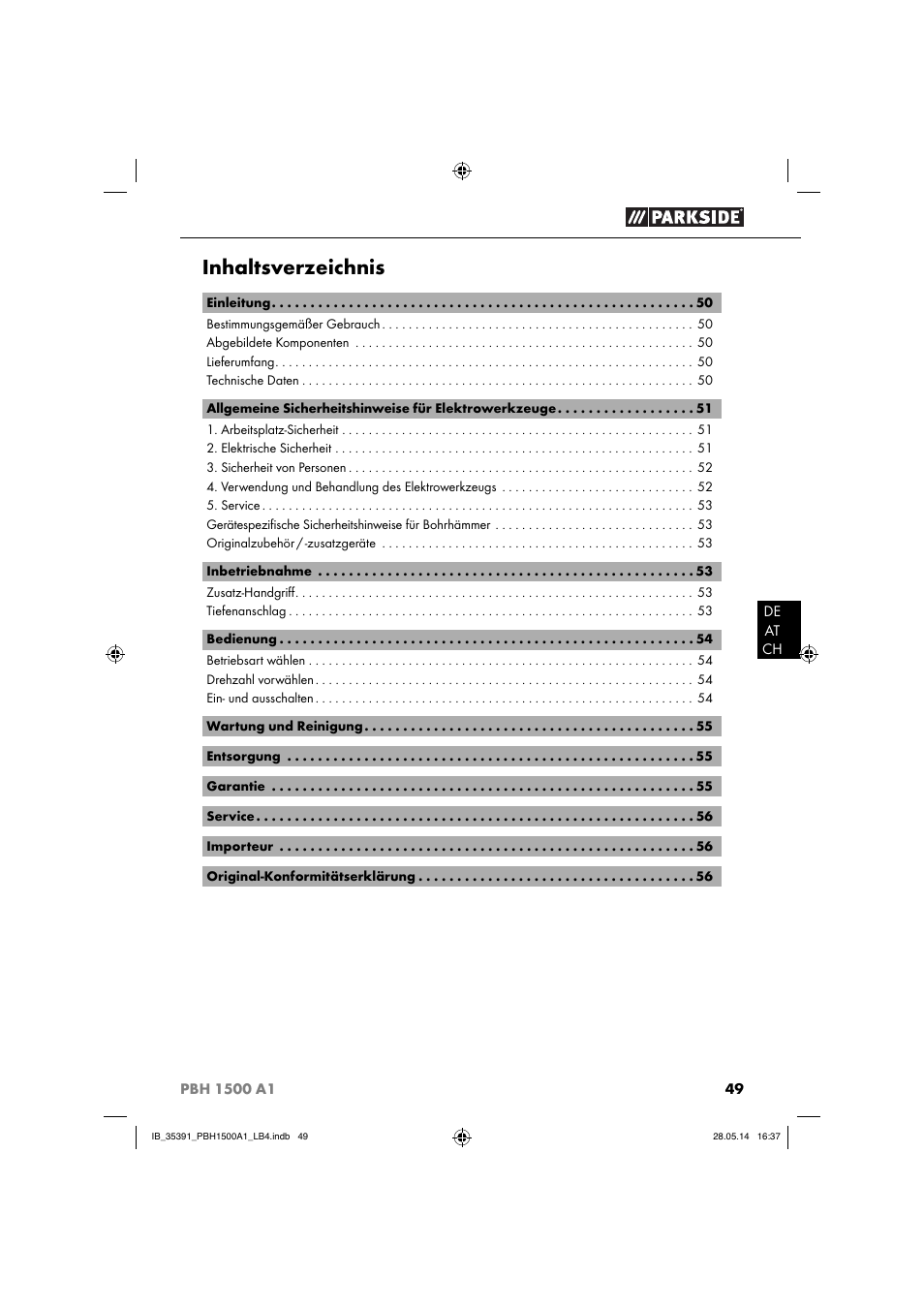 Parkside PBH 1500 A1 User Manual | Page 52 / 60