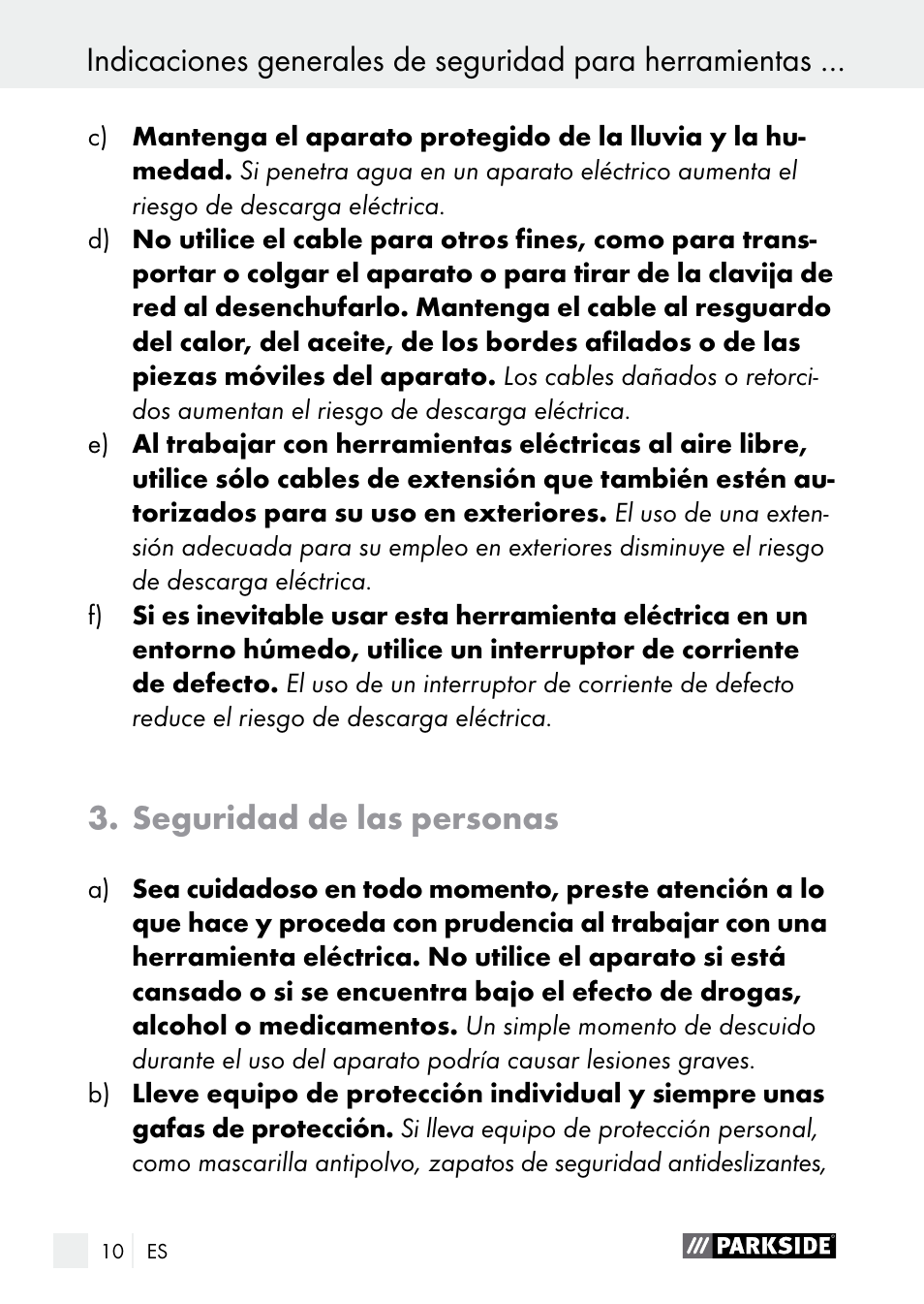 Seguridad de las personas | Parkside PGG 15 B1 User Manual | Page 10 / 83