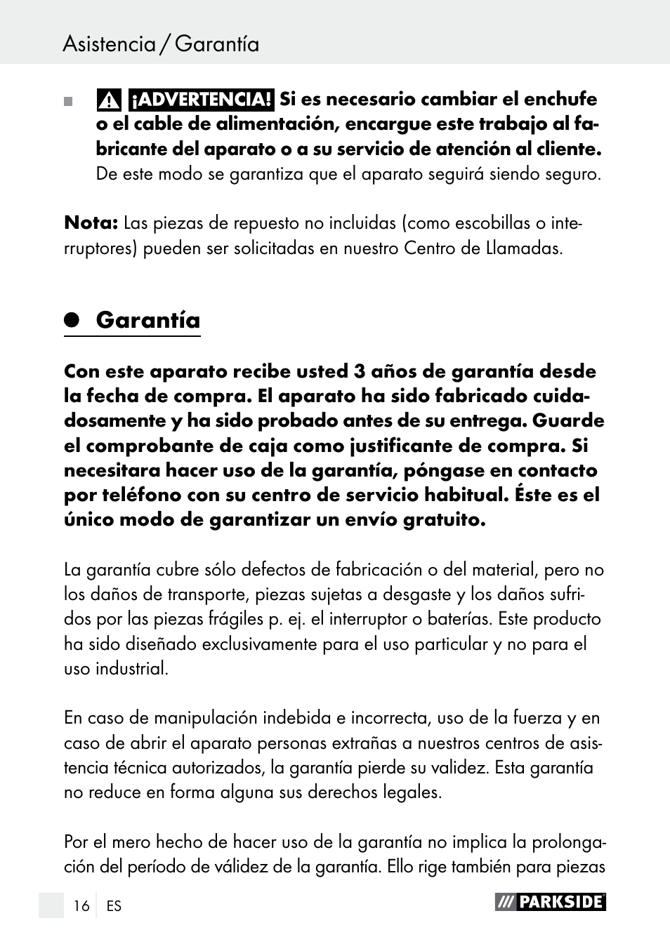 Garantía / eliminación asistencia / garantía, Garantía | Parkside PGG 15 B1 User Manual | Page 16 / 83